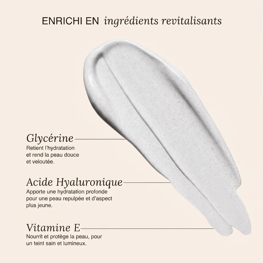 Glycérine, acide hyaluronique et vitamine E