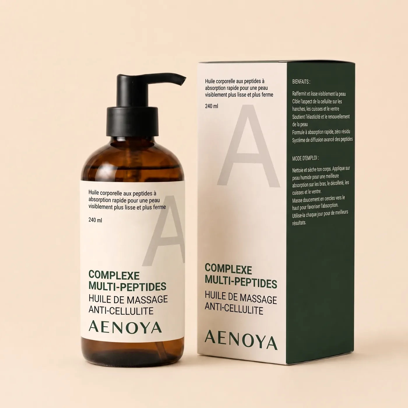 L’Huile Anti-Cellulite aux Peptides Aenoya et sa boîte