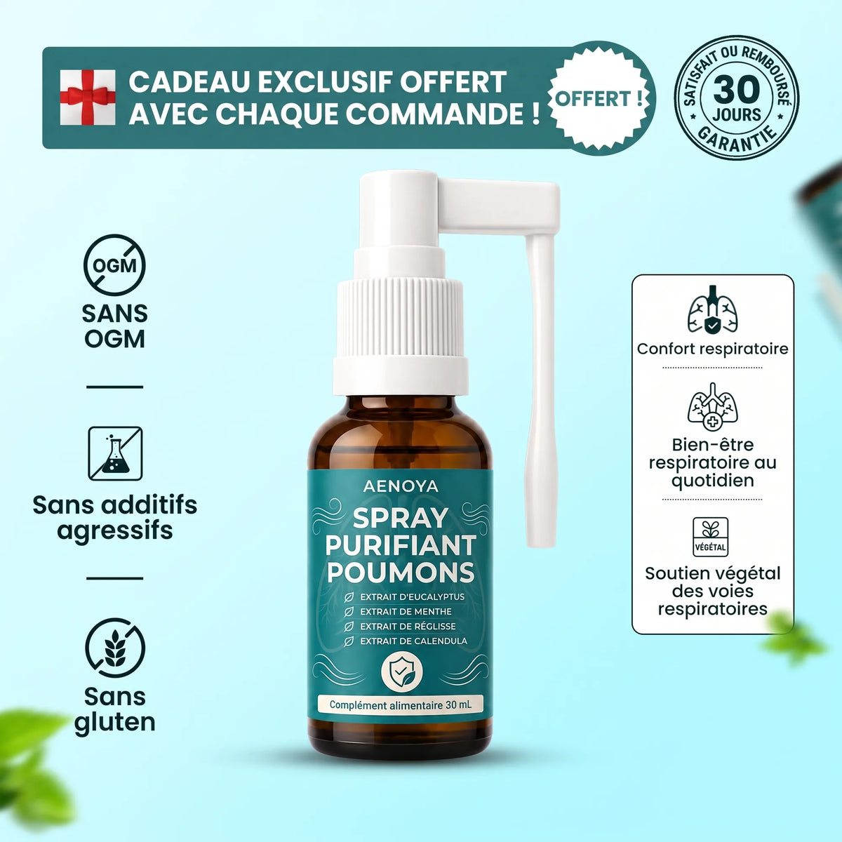 Spray Purifiant Poumons Aenoya, flacon de 30 ml