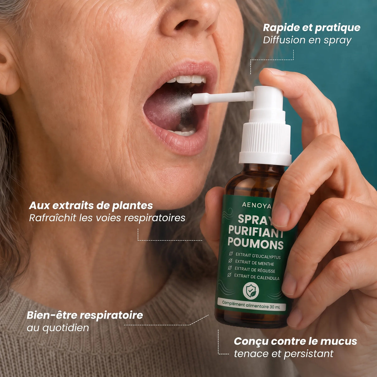 Spray vaporisé directement dans la bouche