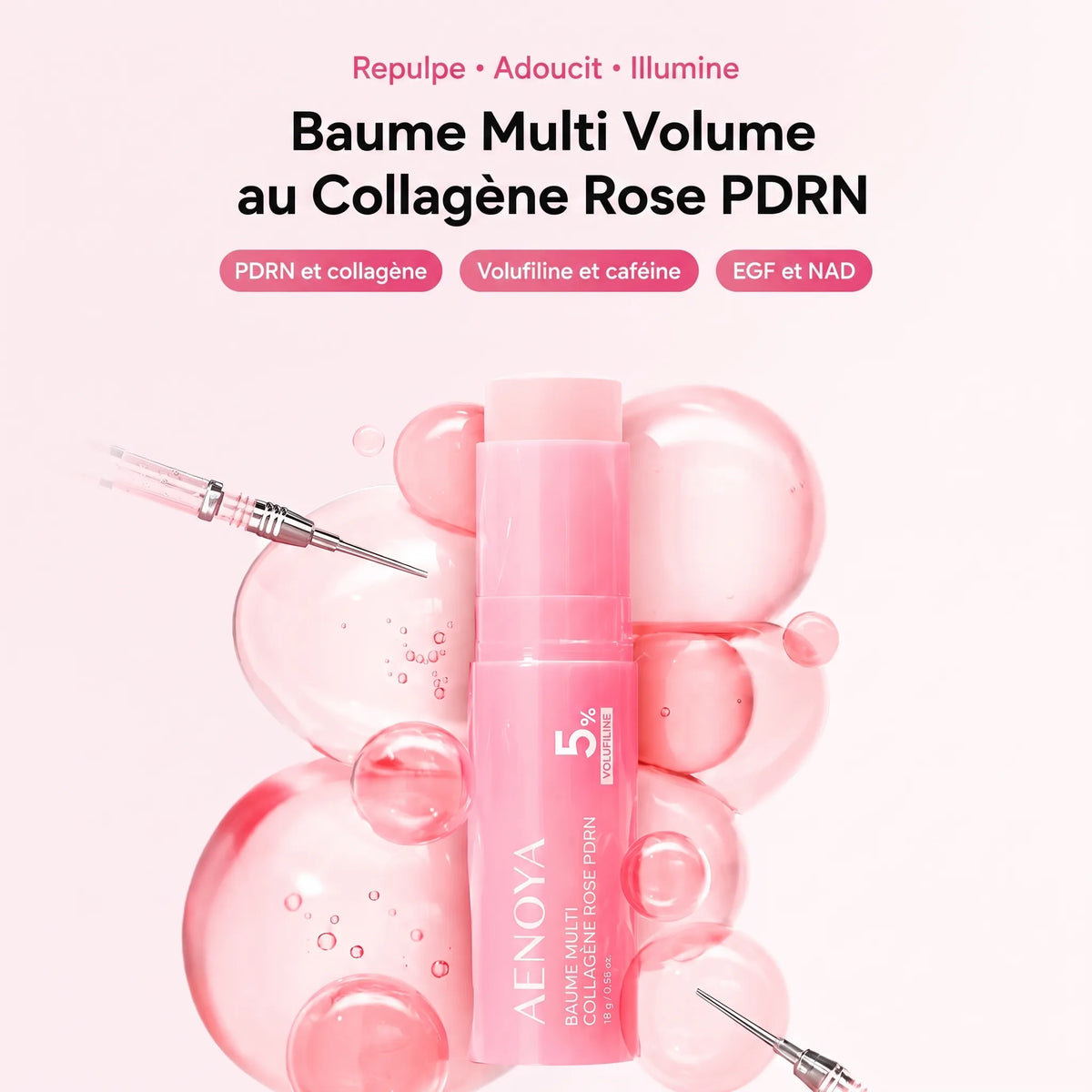 Baume multi volume au collagène rose PDRN : PDRN, Volufiline, EGF et NAD
