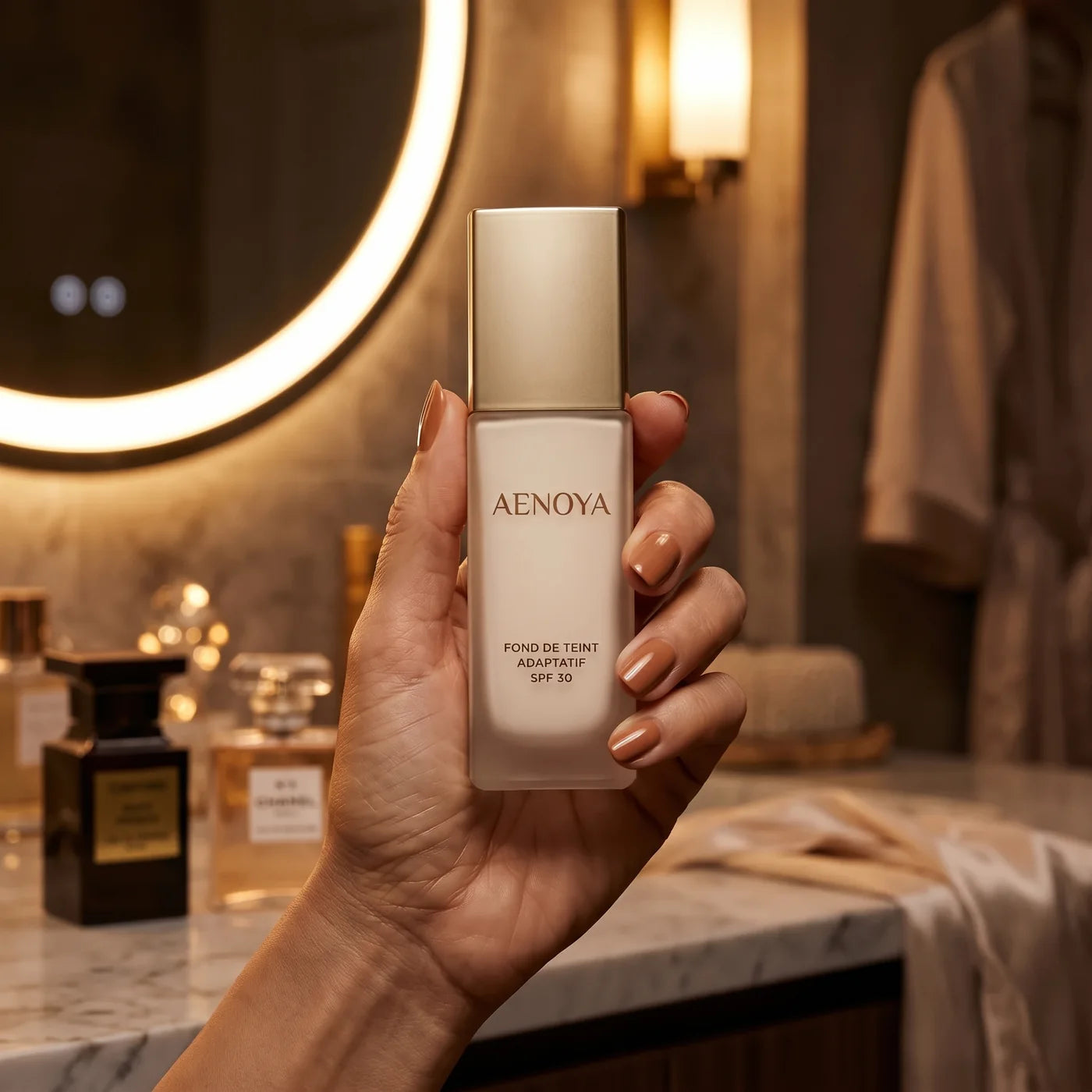 Le flacon dans la salle de bain