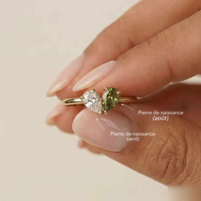 Les deux pierres de naissance de la bague Noya, ao&ucirc;t et avril
