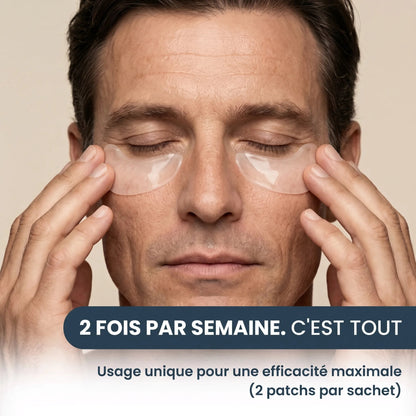 Un homme pose les patchs sous ses yeux, deux fois par semaine