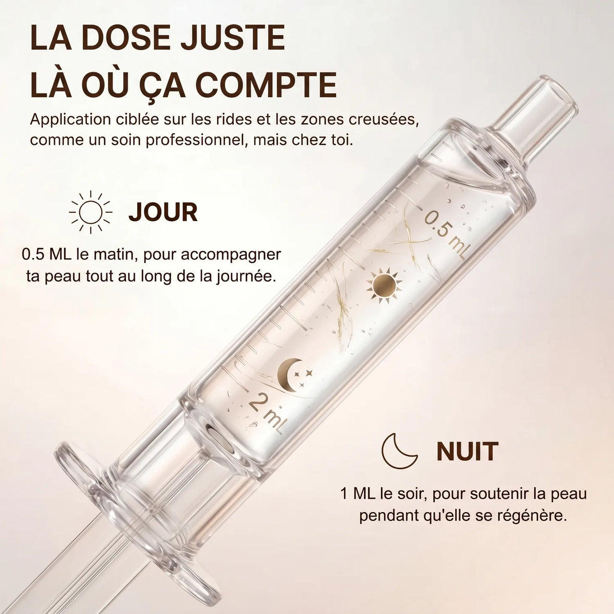 La dose juste : 0,5 ml le matin, 1 ml le soir