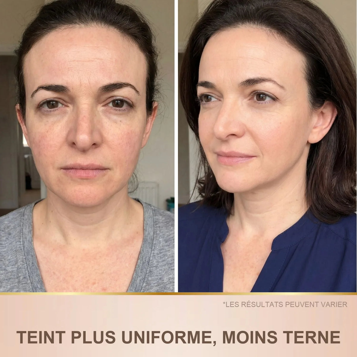 Avant / après : teint plus uniforme, moins terne