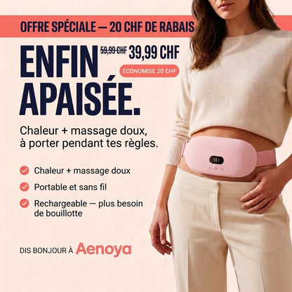 Ceinture chauffante Aenoya portée sur le ventre, offre spéciale