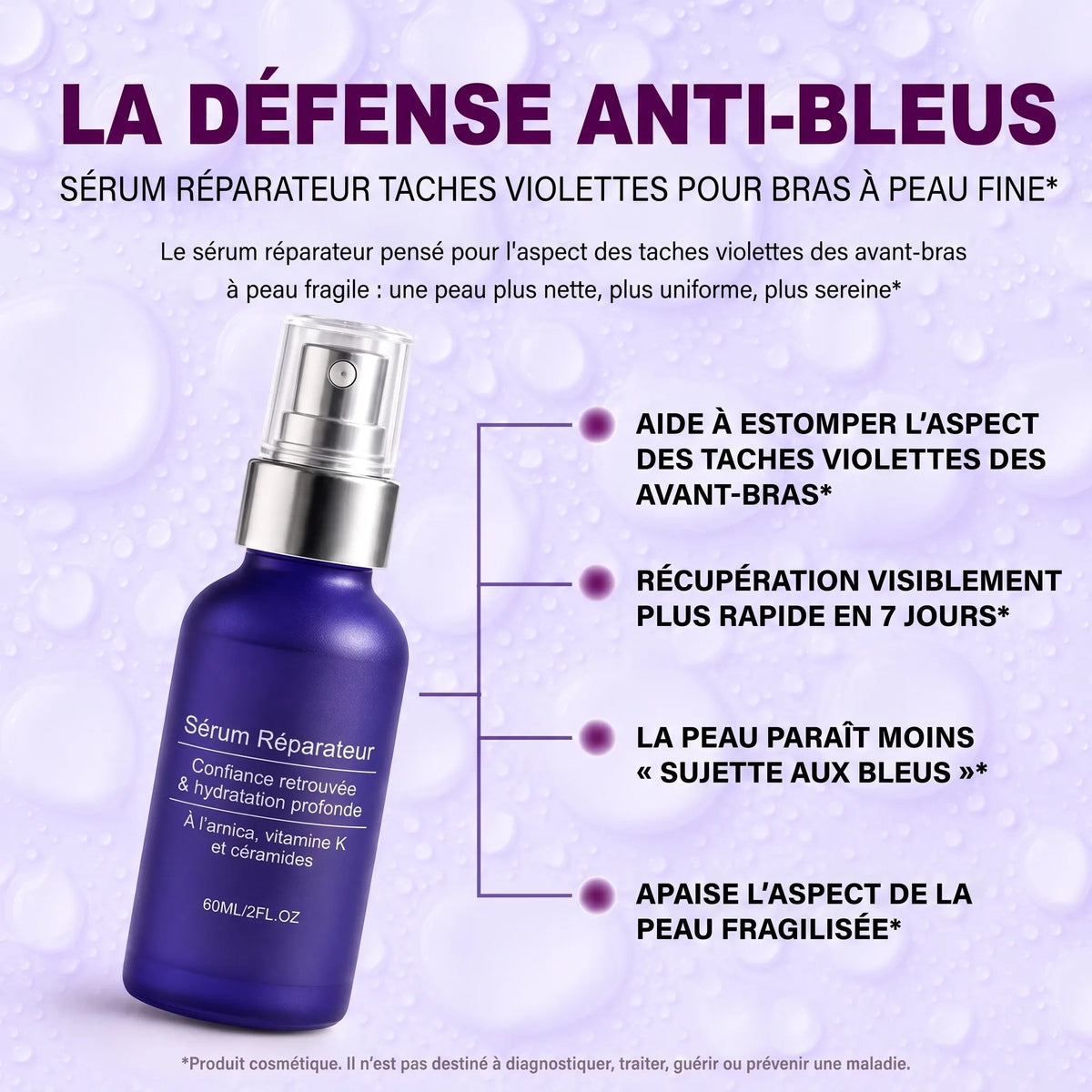 Infographie : quatre bienfaits du sérum pour les avant-bras à peau fine