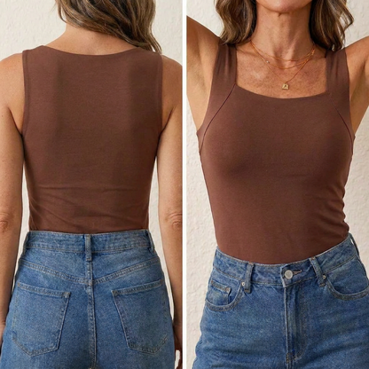 Débardeur à maintien intégré, coloris café, face et dos