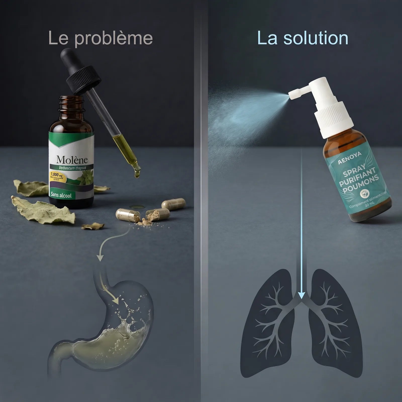 Des g&eacute;lules aval&eacute;es face au spray vaporis&eacute; vers les voies respiratoires