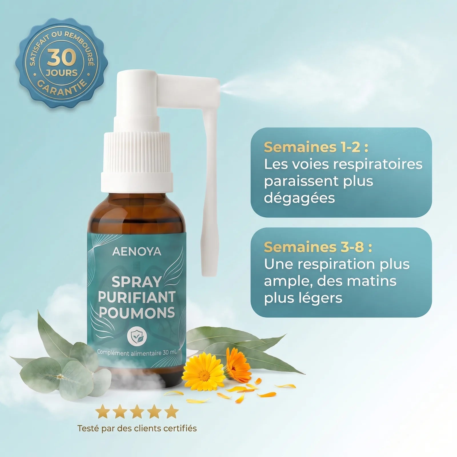 Le Spray Purifiant Poumons Aenoya et son programme semaine par semaine